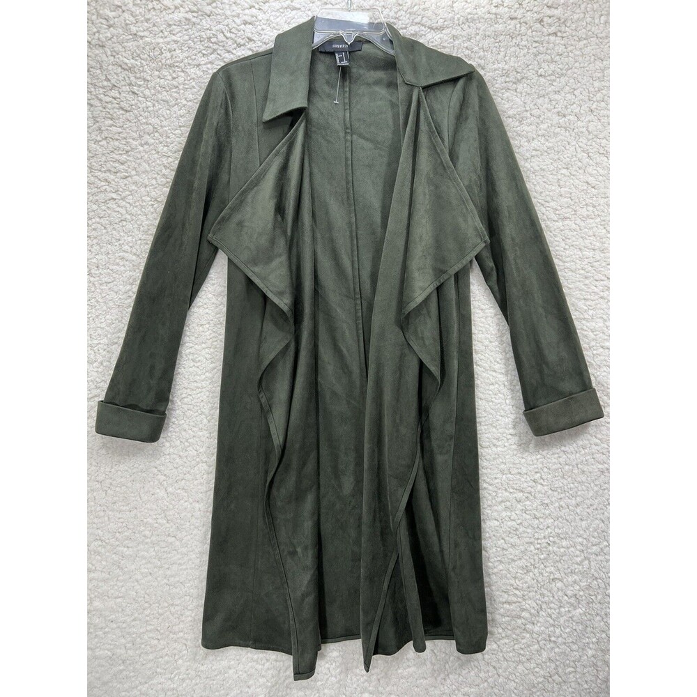 Suede Cardigan Forever 21 Size Small Women’s Olive Green Open Front Faux